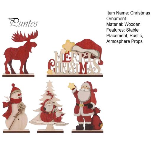 Nordic Style Holiday Decor Christmas Ornaments, Wood Reindeer Santa Claus Snowman Figurine, Elk Tabletop Decorations Rustic Desktop Decoration