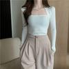 Square Collar Black Bottoming Shirt Women's Autumn Clothing New Inner Sweater Knitted Sweater Irregular Collar Slim Top Women