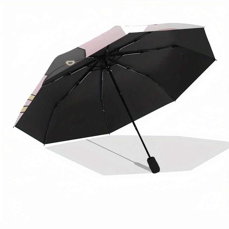 Kuromi,Cute Automatic Folding Umbrella-Simple 8-Rib Design, Bright Cartoon Pattern, Durable Iron Frame, Suitable For Travel, Outdoor, Beach-