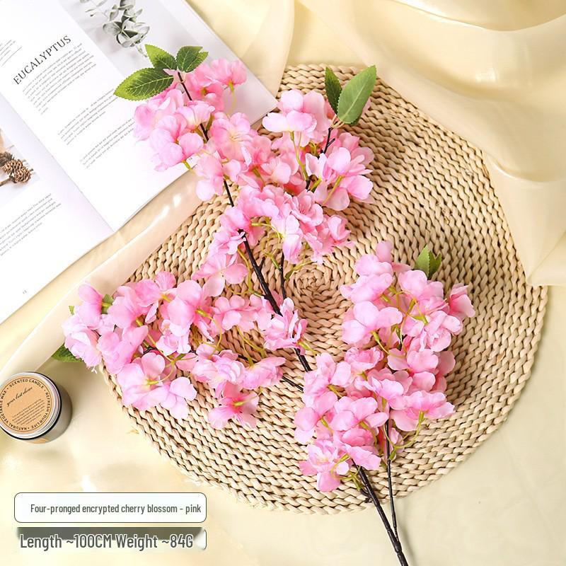 Rama Floral de Seda con 4 Horquillas de Flor de Cerezo para Decoración de Arco de Boda