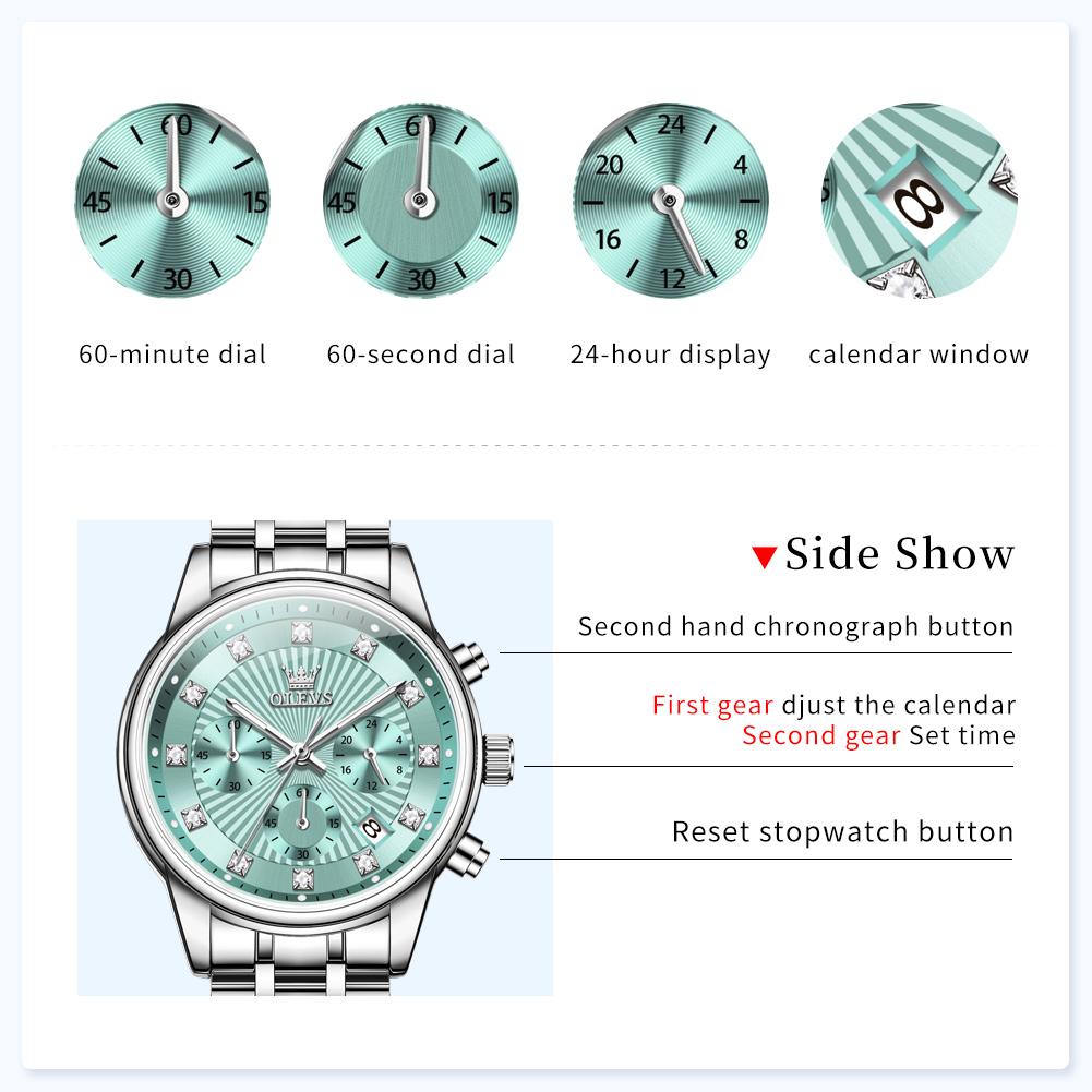 OLEVS Women Watch Original Business Automatic Date Waterproof Chronograph Top Luxury Elegant Diamond Women Quartz Watch