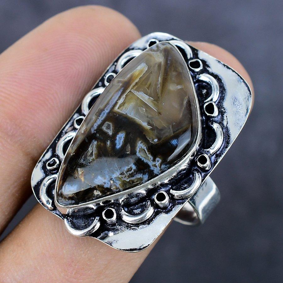 Natural Tube Agate Gemstone 925 Sterling Silver Jewelry Ring Size 10 j2A10
