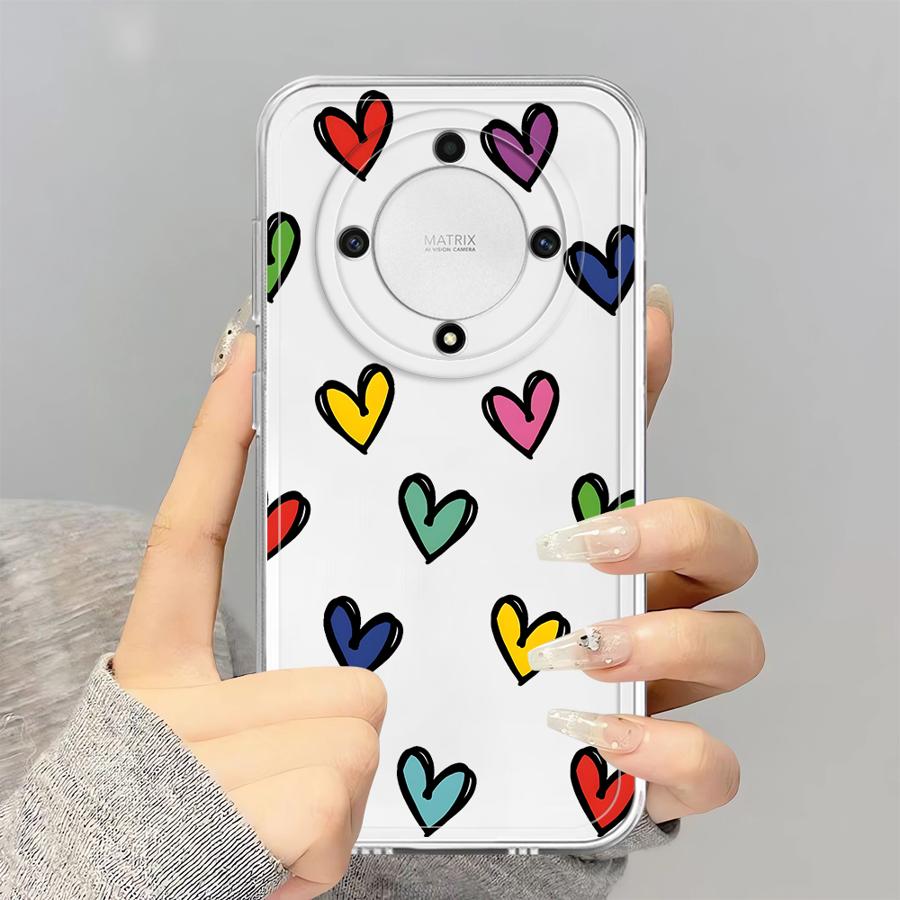 Colorful Cartoon Love Heart Case for Honor 90 Lite X9a X9b X8b X8 X7b X8a Soft Phone Cover