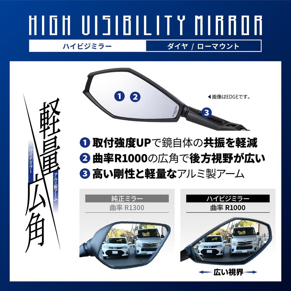 Daytona Motorcycle 10mm Standard Wide Complies with New Safety Low Diamond Left Side Only 19415 Mirror, Thread, Lightweight, Angle, Standards,