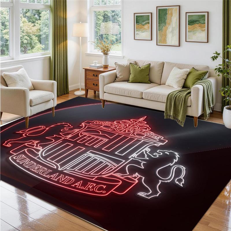 Sunderland Football Design Crystal Velvet Rug Soft Decorative Mat for Bedroom Entrance