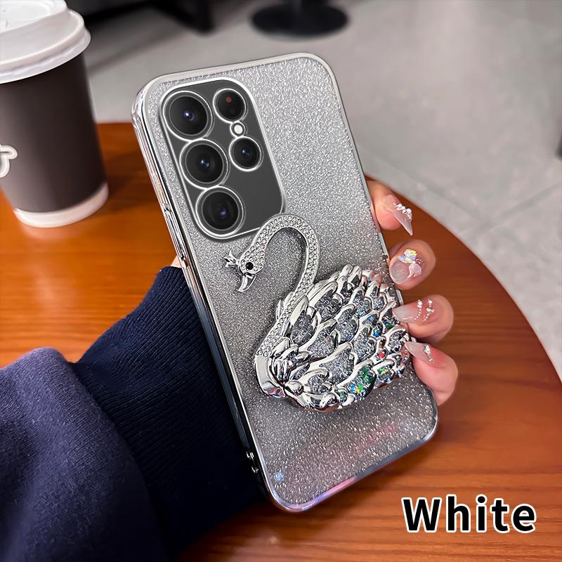 Suitable for Samsung S25 Ultra Quicksand Diamond Inlaid Swan Bracket Mobile Phone Case A17 Flash Powder A35 Anti Fall A52 Soft Shell 6