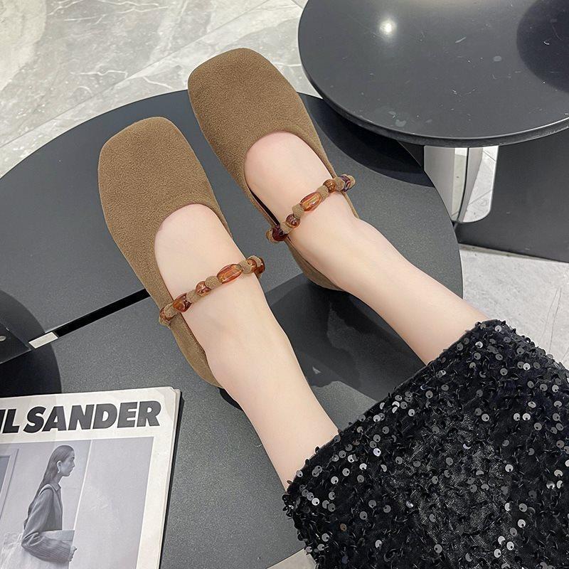 Skirt Mary Jane Shoes with 2025 Shallow Single Shoes Women's New Beaded Gentle National Style Flat Autumn Beanie Shoes No