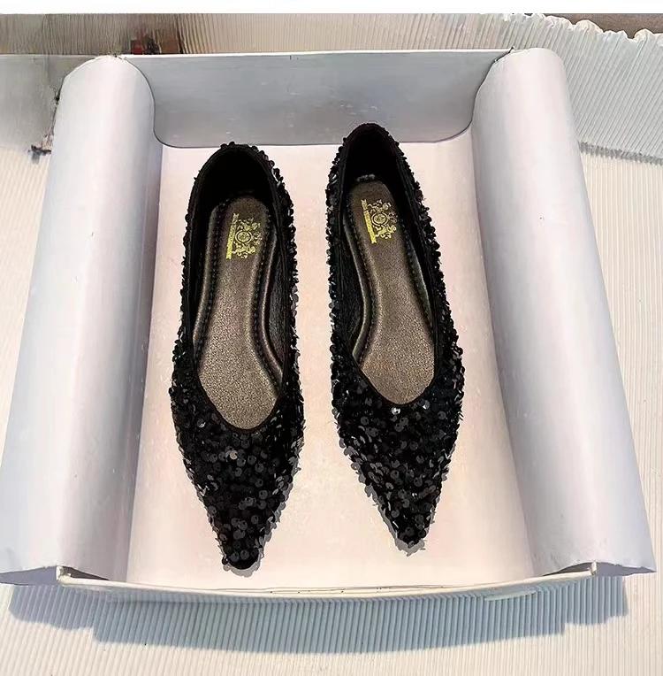 Fashion Women's Flats Casual Shoes Slip-on Loafers Pointed Toe Casual Low Heels Comfortable Bling Barefoot Trendyol Woman Spring Summer