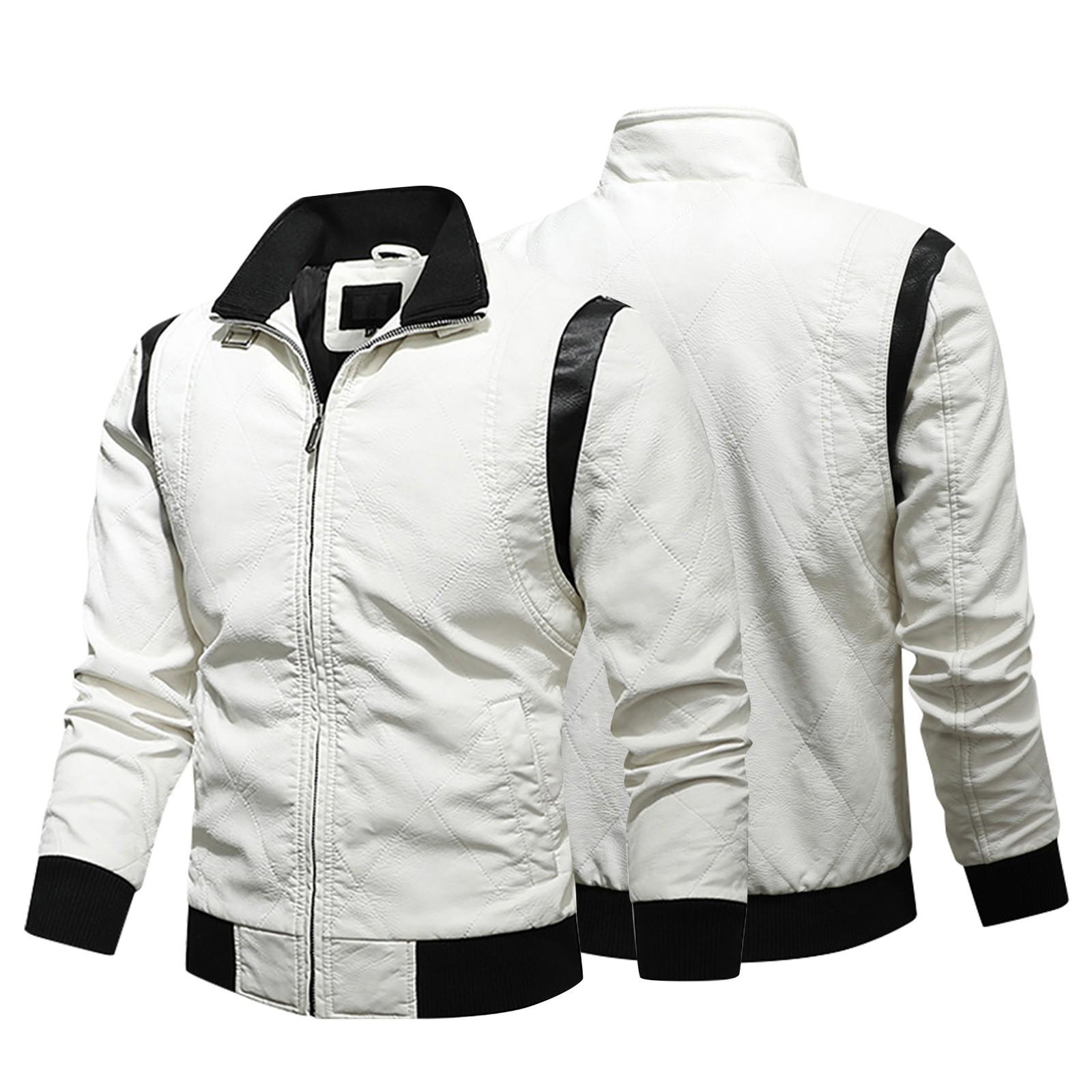 

Мужская осенне-зимняя тонкая кожаная куртка на молнии с воротником-стойкой, мужской топ XL белый