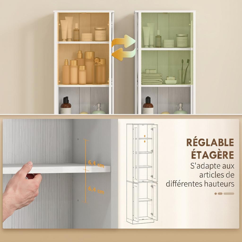 Bathroom Cabinet, 6-Tier, 4 Soft-Close Doors, Adjustable Shelves, White