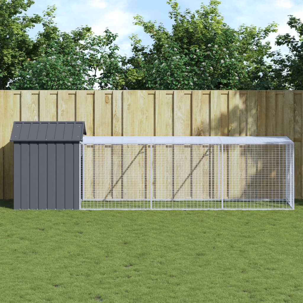 Chicken Coop with Run Anthracite 117 x 405 x 123 cm Galvanized Steel