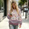 Felpa da donna con cappuccio, manica lunga, stampa floreale, con e tasche, per abbigliamento casual