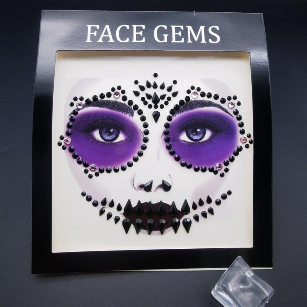 3D Resin Face Rhinestone Sticker Shiny Jewelry Face Sticker Halloween Fake Tattoo  Body Art