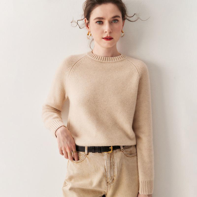 Women's Thick Three-Strand Cashmere Drop-Shoulder Sweater - 2025 Autumn/Winter Collection, Round Neck Base Layer Top