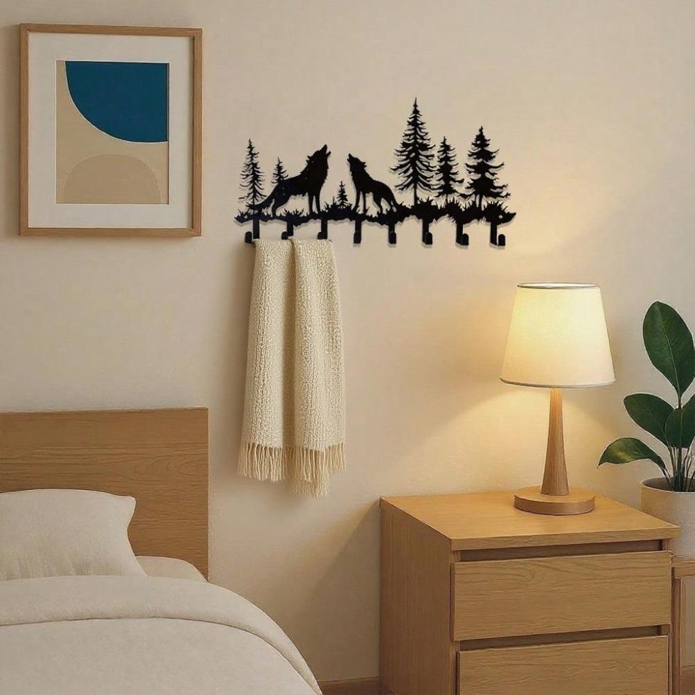 Wolf Key Holder 8 Hook Wall Mount Metal Coat Rack Rustic Entryway Organizer Space Saving Home Decor Housewarming Gift