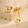 Fashion White Zircon Four-petal Flower Stud Earrings for Women,Gold Color Stainless Steel Waterproof Earrings,Chic Jewelry Gift