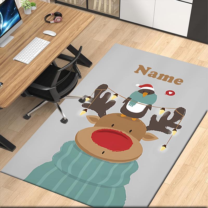 Custom Name Christmas reindeer Printed Carpet, for Office Chair Living Room Bedroom Kitchen Room Decor Gifts.