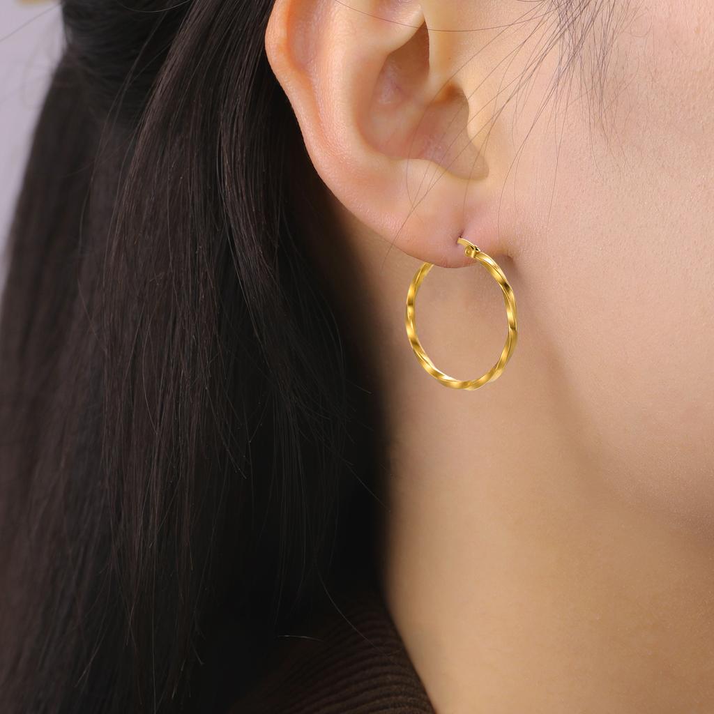 Cazador Geometric Hoop Earrings Women 28-54MM Real Gold Plated Stainless Steel Earrings Trend 2026 Jewelry Party Birthday Gift