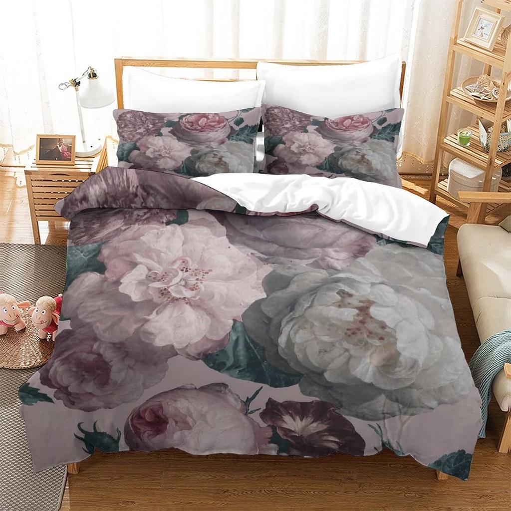 Watercolor Flower Retro Bedding Three-Piece Quilt Cover