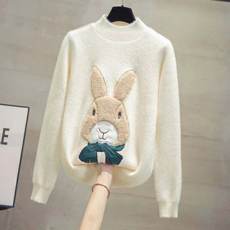 Sweater for Women Autumn Winter Thickened Warm Knitted Stretchy Long Sleeve Tops