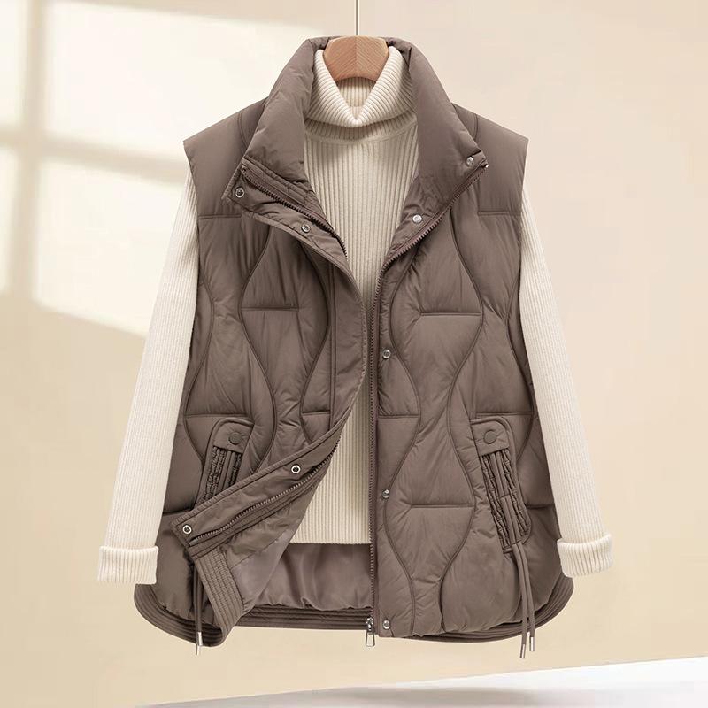 Autumn and winter new vest women's loose stand-up collar thickened down cotton jacket vest cotton vest trendy