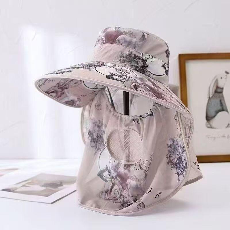Lightweight Breathable Hat, Ice Silk Cotton Hemp Sunscreen Sun Hat, Anti-ultraviolet Hat, Can Leak The Ponytail Sunscreen Mask Neck Guard As A Whole