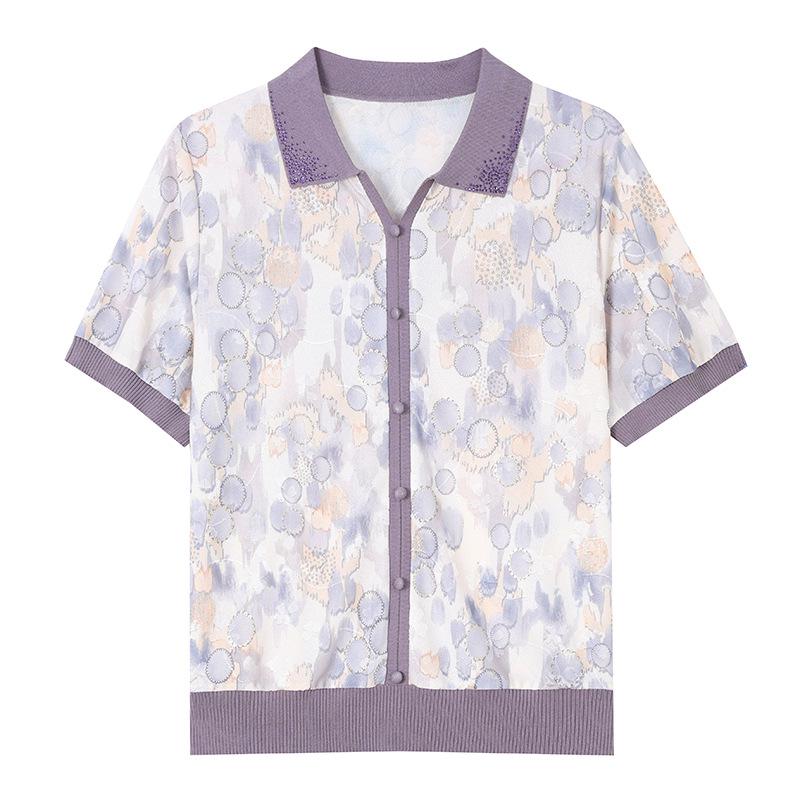 Mom's Ice Silk Short-Sleeve Blouse | Stylish Summer Knit T-shirt for Middle-Aged & Elderly Women