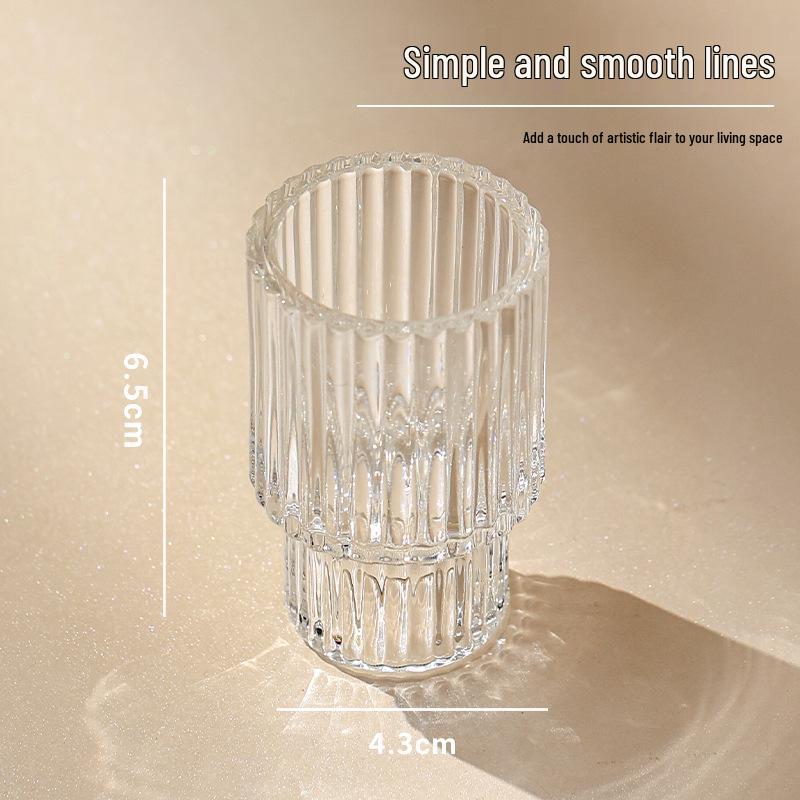 In Stock European Convertible Glass Candlestick Holder with Creative Vertical Stripe Design