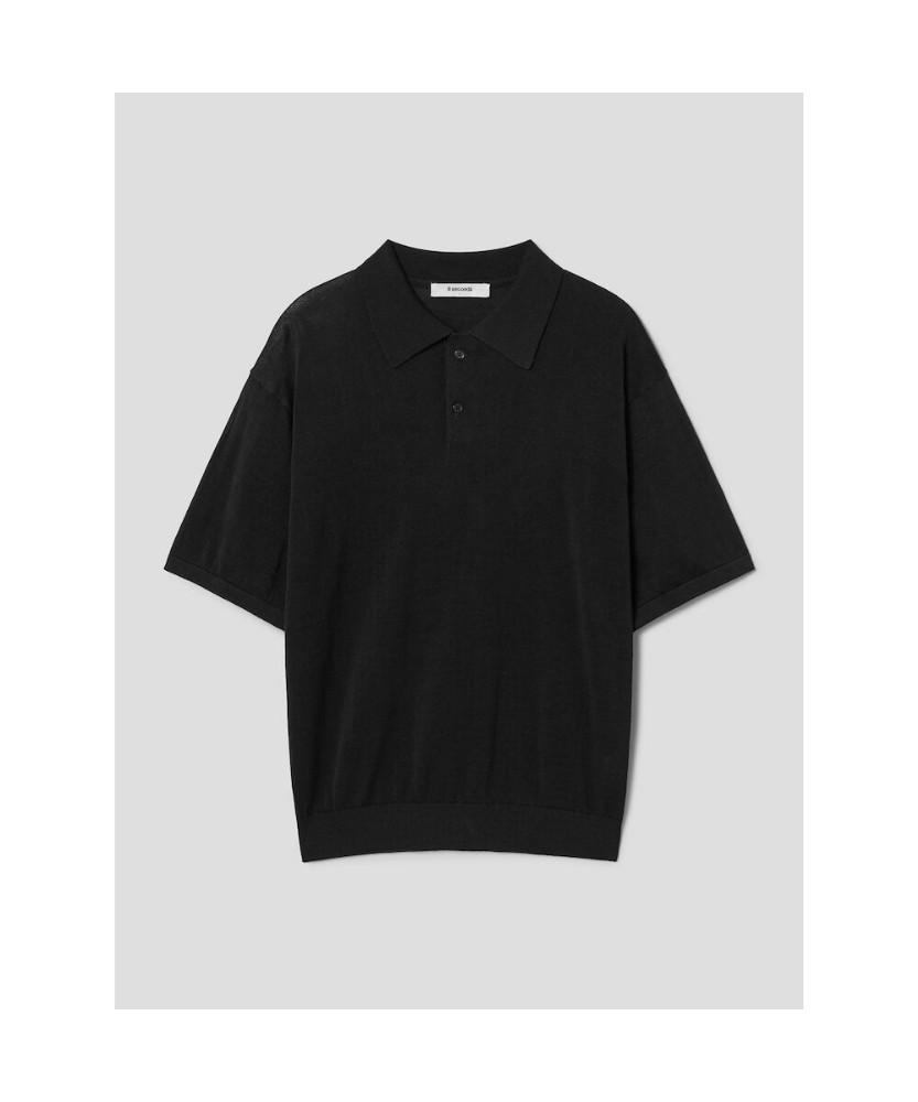 8SECONDS Lecture Cotton Collared Neck Short Sleeve Knit Black