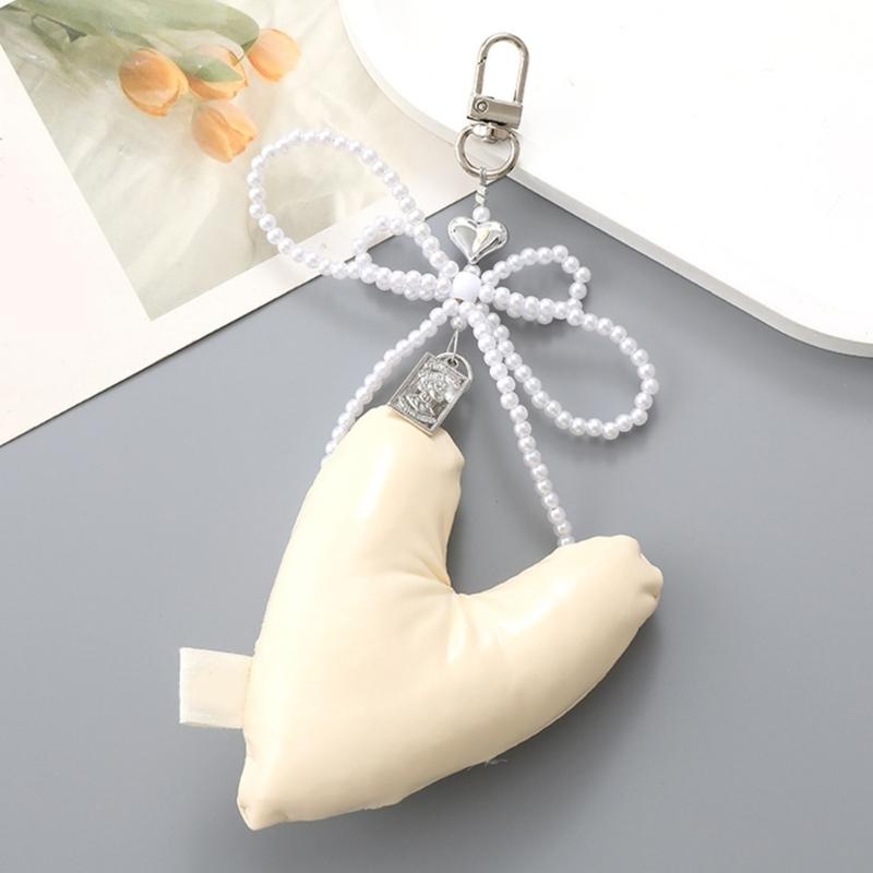 Elegant Beaded Keychain Phone Charm Unique Keyring Padded Heart Bowknot Bag Pendant Accessory for Purse Backpack Handbag