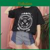 Damen Mädchen Lustiges Kurzarm Mond Katze Print Punk Gothic Lässiges Oberteil Bluse