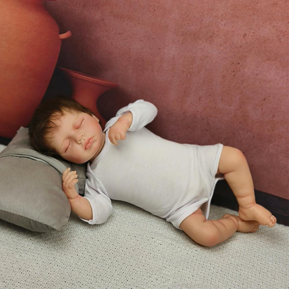 Reborn Baby Doll LOULOU 48CM Handgeknüpftes Haar Puppe Spielzeug Lebensechtes Echtes Weiches Neugeborenes Baby Handgemachtes Kunstpuppenspielzeug