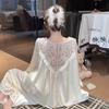 Women's Sexy French Ice Silk Pajama Set with Hollow Back - Versatile Home & Outdoor Wear