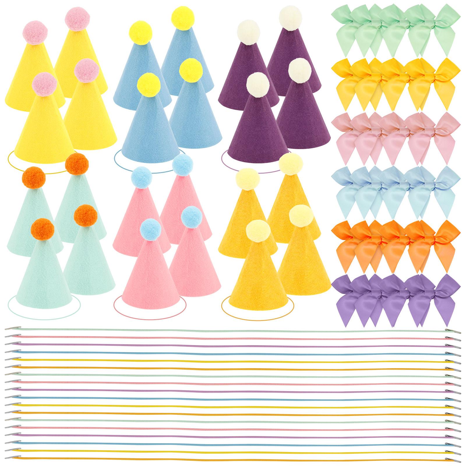 

24Pcs Dog Cat Birthday Hats Party Decor Mini Pet Hat with Bows and Elastic Strings for Dolls Dog Cat Rabbit Animal Party Decor