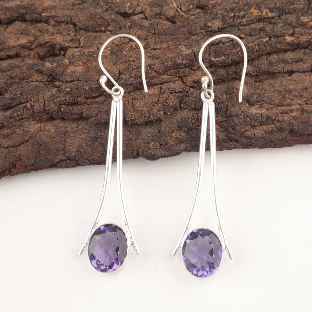 Sisters Day Deal Natural Iolite 925 Silver Ethnic Dangling Boho Earrings Jewelry EE-136-4