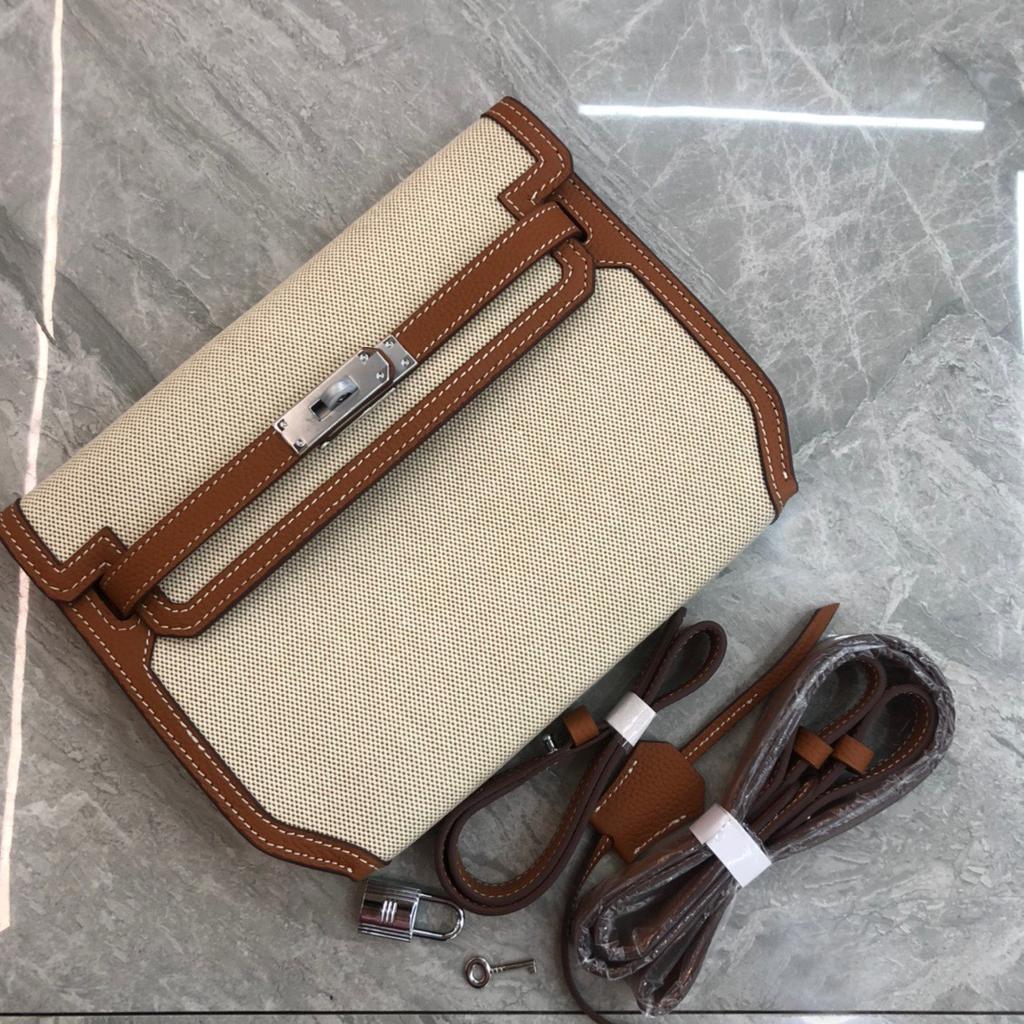 Niche Design New Bag Canvas with Cowhide Crossbody Bag Underarm Messenger Bag Casual Lock Leather Women's Bag
