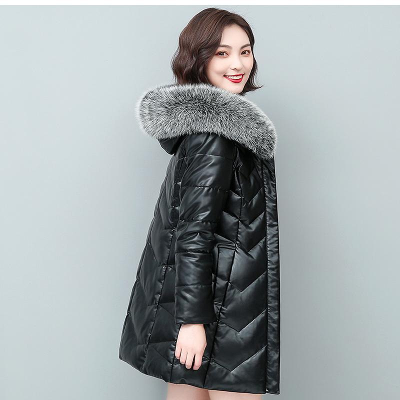 Sheepskin Leather Jacket Women's Down Jacket 90 White Duck Down Women's Medium Length Large Size Fur Jacket Slim Leather Jacket
