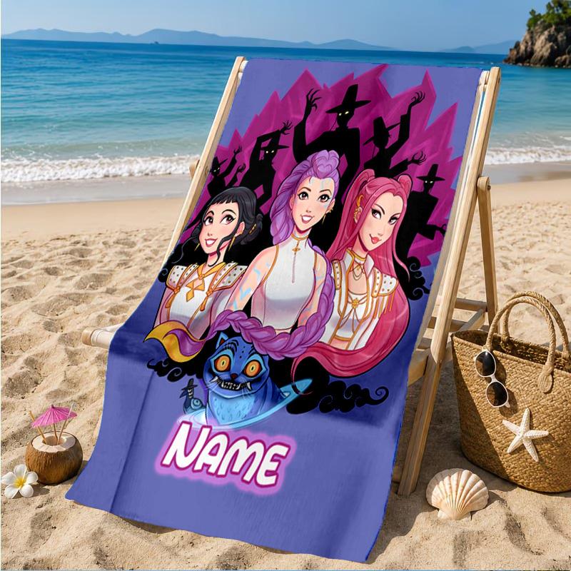 Custom Name KPop Cartoon Beach Towel Microfiber Beach Towel, Lightweight and Quick-Dry, for Summer Travel, Swimming Pool Gift