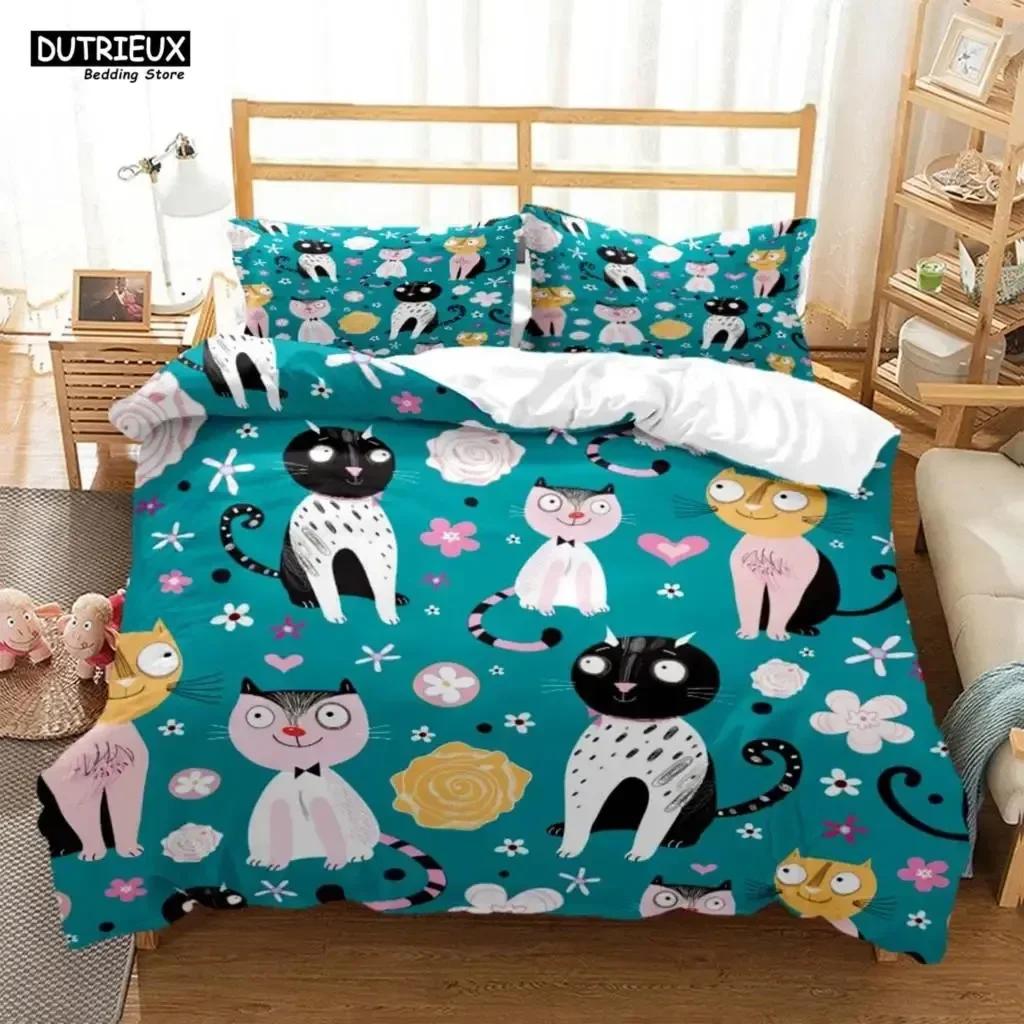Cute Cat Bedding Set 3D Printed Suitable For Bedroom Duvet Cover Set With Pillowcases Kids Home Textile