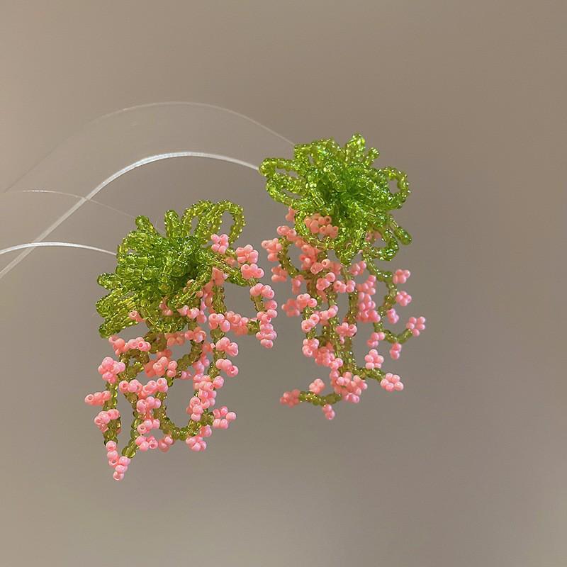 Silver Needle Chiffon Flower Tassel Earrings, Sweet Mori Style, Dopamine Trend, Versatile Women’s Earrings