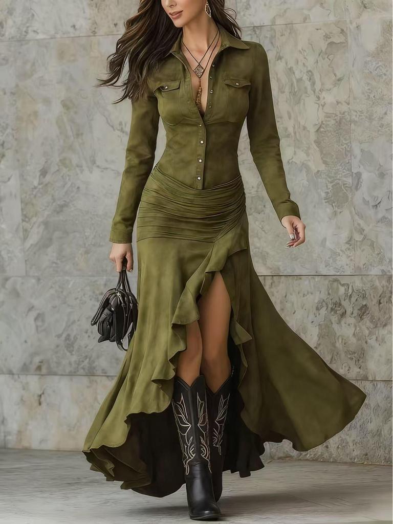 In-stock 2025 Slim Fit Zipper Stand Collar Long Dress - Autumn/Winter Bestseller