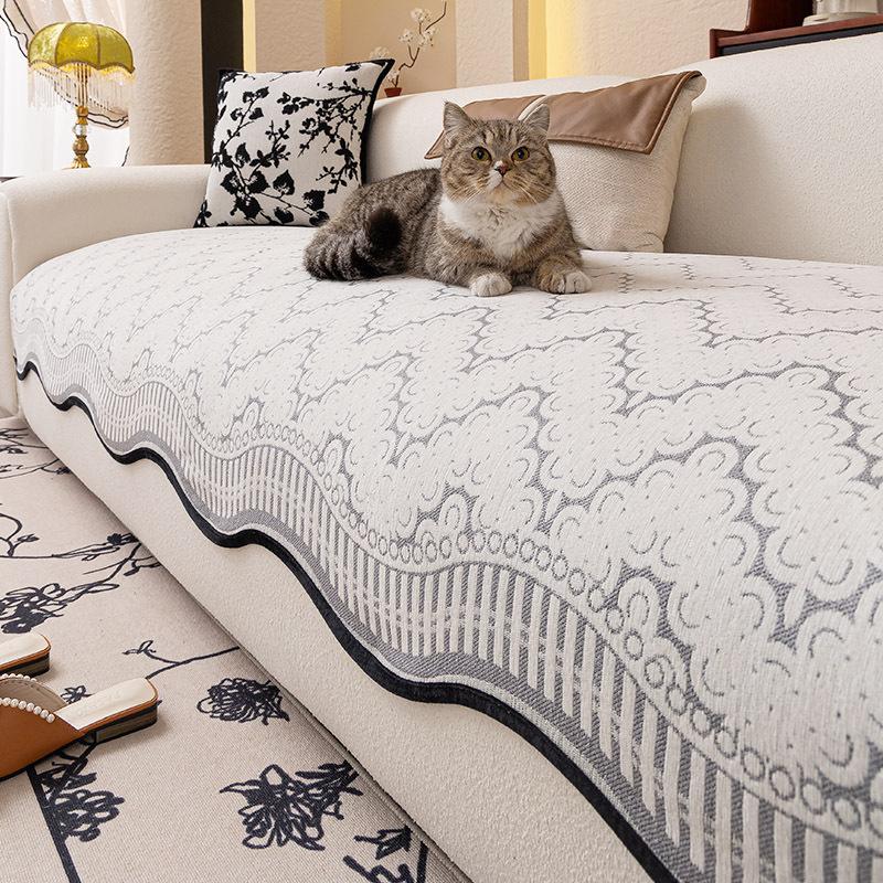 New Four-Season Universal Special-Shaped Sofa Cushion Cover Cloth French Simple Seat Cushion Fixed Non-Slip Straight Row Seat Cushion