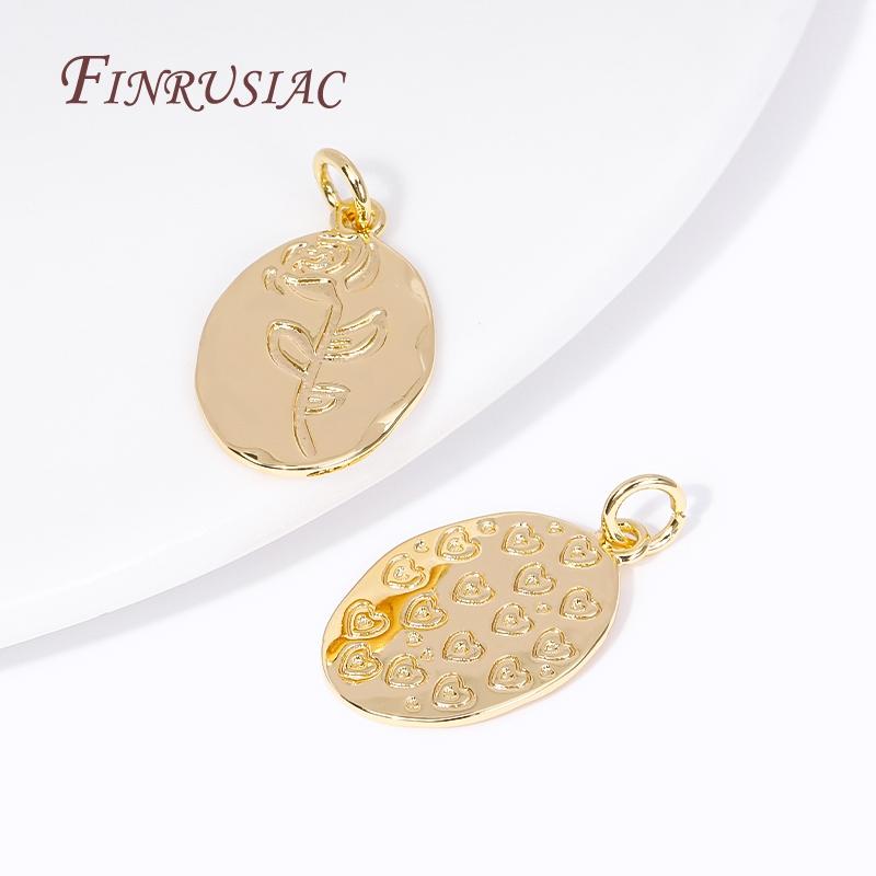 18K Gold Plated Rose Pattern Pendants For Making Necklace,Fashion Oval Metal Charms DIY Jewelry Making Findings Accessories