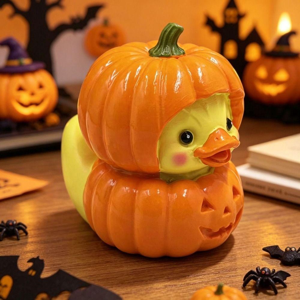 Cartoon Mini Pumpkin Duck Ornament Creative Pumpkin Duck Sculpture Decor Shelf Display