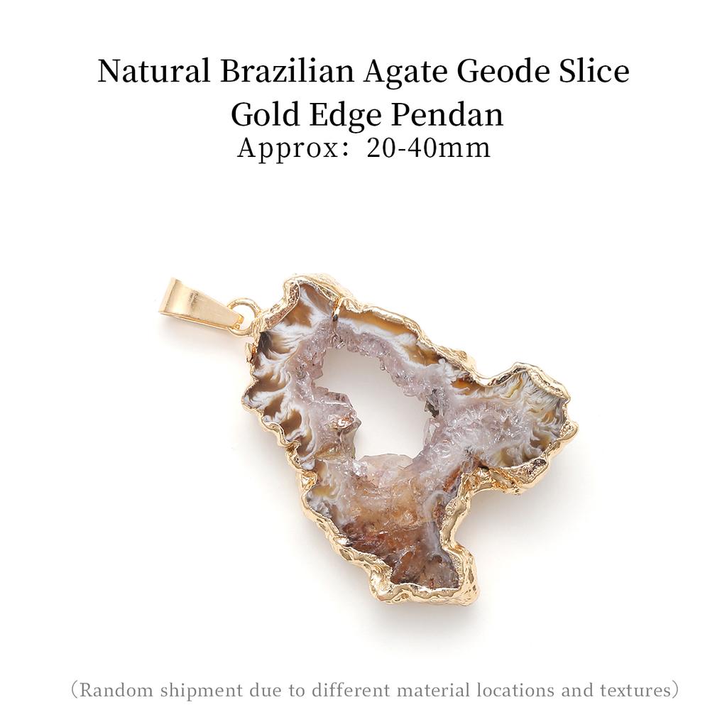 Natural Brazilian Agate Geode Slice Necklace Gold Silver Plated Edge Raw Geode Pendant With Wax Cord Bulk  Jewelry