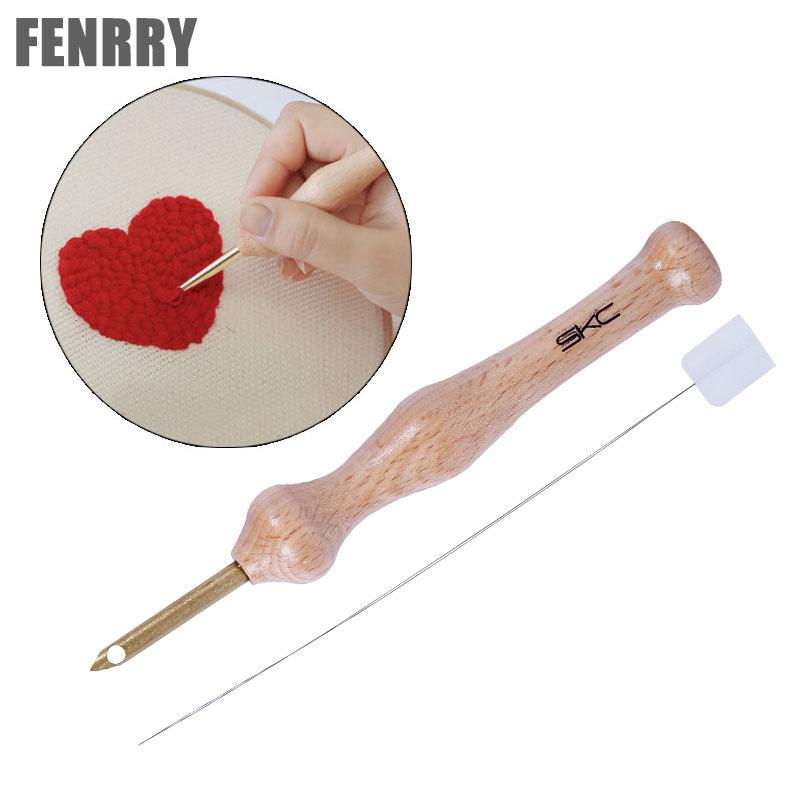 1Set 5mm Knitting Embroidery Pen Wooden Handle Weaving Multi Purpose Punch Needle Threader Set DIY Tool Sewing Accessories