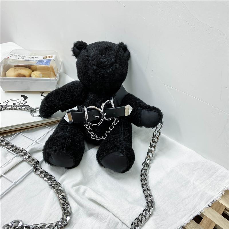Trendy Personality Doll Plush Bag, Cartoon Bear Bag, Women's Trendy Cool Street Chain, One Shoulder Messenger Bag.