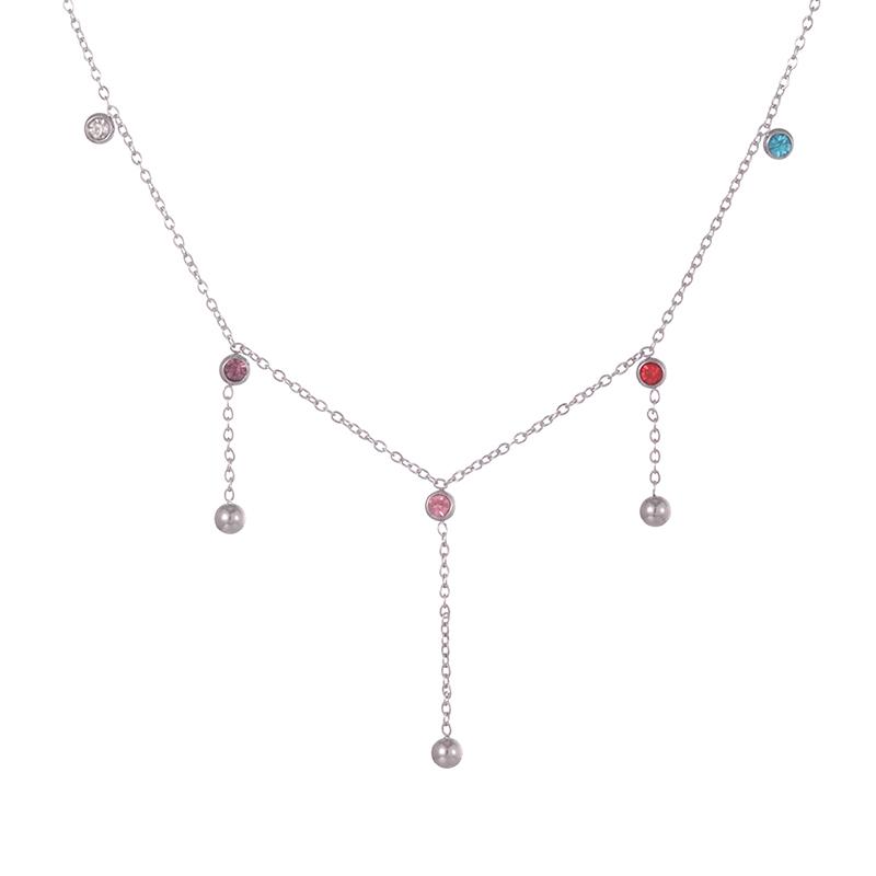 

Ожерелья из нержавеющей стали 316L с сверкающим цирконом Foxanry Изысканные Элегантные Модные Водонепроницаемые Помолвочные Украшения Подарки EL0020 серебряный