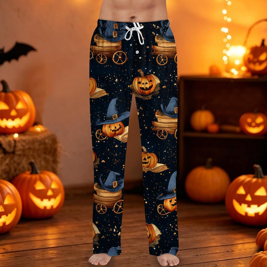 Men's Halloween Print Drawstring Pants Casual Lounge Sleepwear Bottoms with Elastic Waist and Relaxed Fit Suitable for Indoor and Outdoor Wear