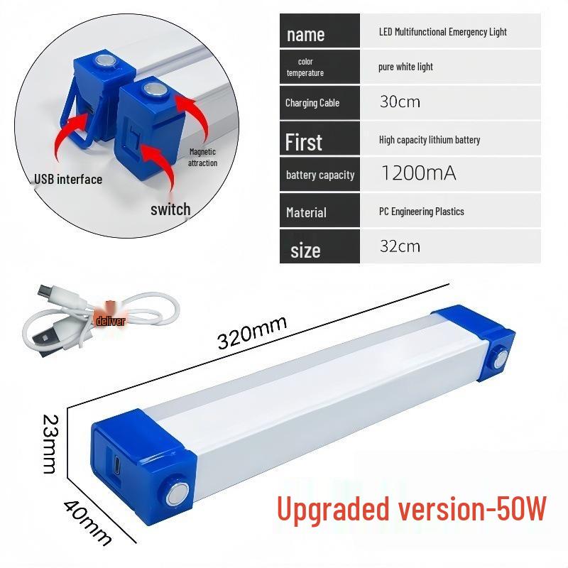 USB Rechargeable LED Emergency Tube: Magnetic Suspension for Home, Camping, and Market Lighting